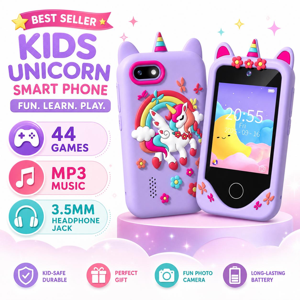 Kids Toys Smartphone - Детский умный телефон-игрушка с 44 играми-головоломками,